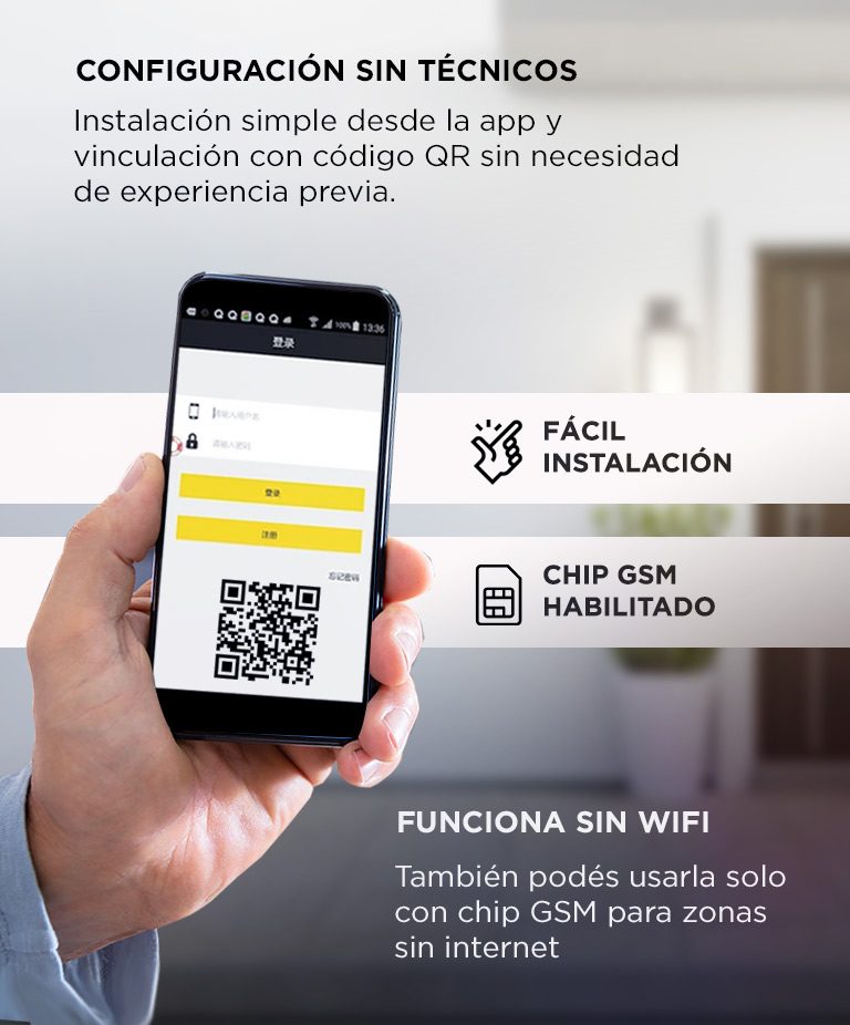 Kit Alarma Domiciliaria Gadnic Inalámbrica GSM con pantalla LED — Configuración sin técnicos: vinculación por QR y chip GSM