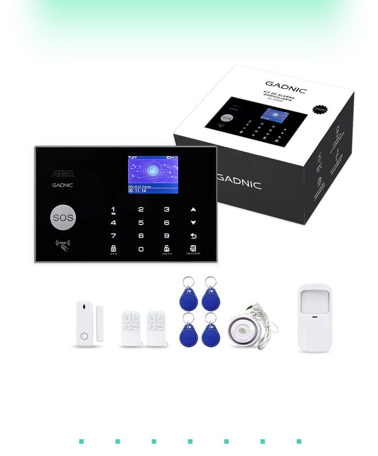 Kit Alarma Domiciliaria Gadnic Inalámbrica GSM con pantalla LED — Todo lo que viene en la caja
