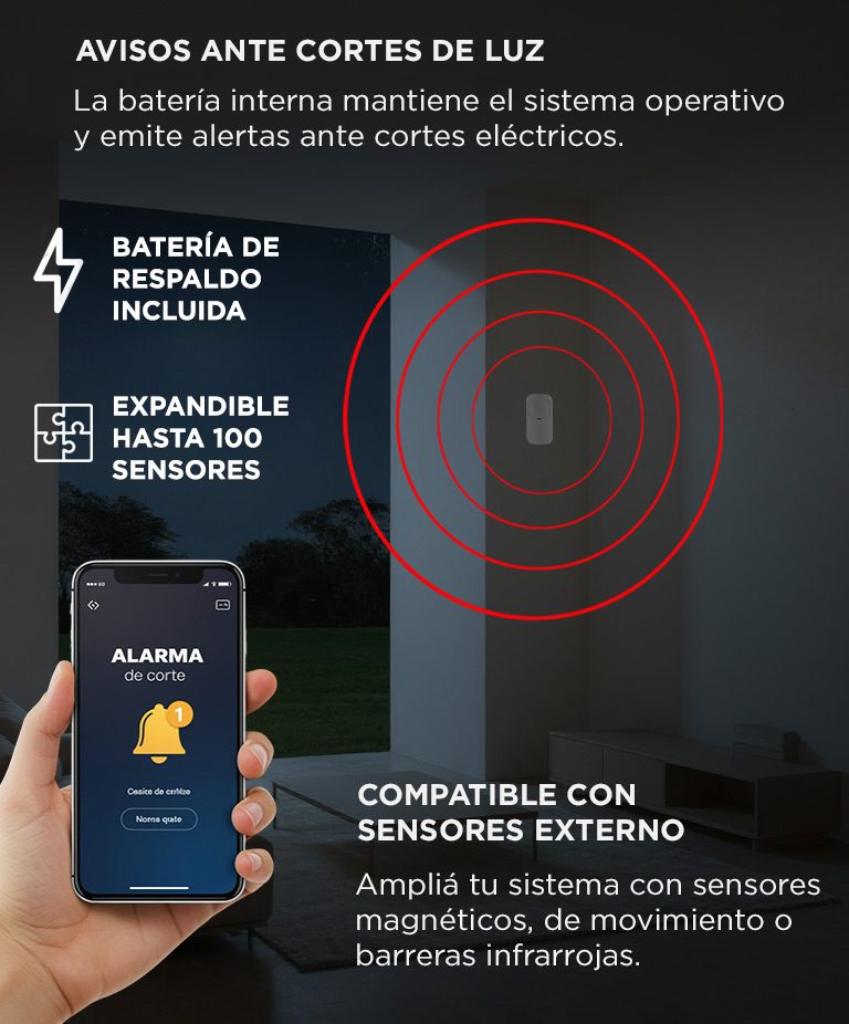 Kit Alarma Domiciliaria Gadnic Inalámbrica GSM con pantalla LED — Avisos ante cortes de luz con batería de respaldo incluida