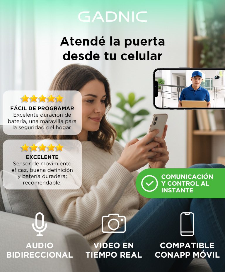 Cámara y timbre Gadnic con audio bidireccional — Atendé la puerta desde tu celular: audio y video en vivo