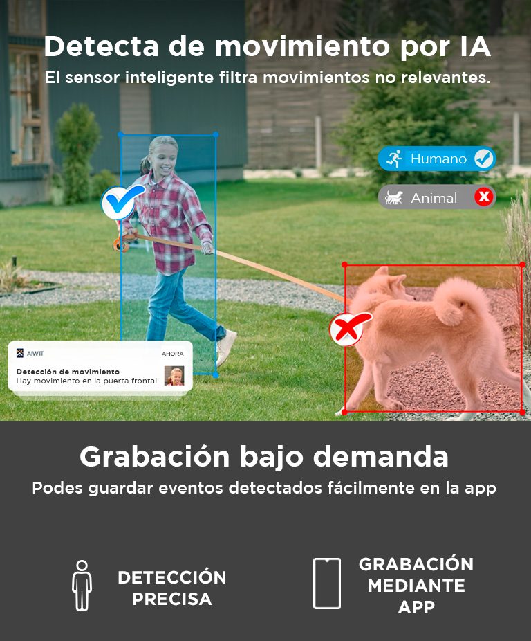 Cámara y timbre Gadnic con audio bidireccional — Detección de movimiento por IA: distingue personas de mascotas