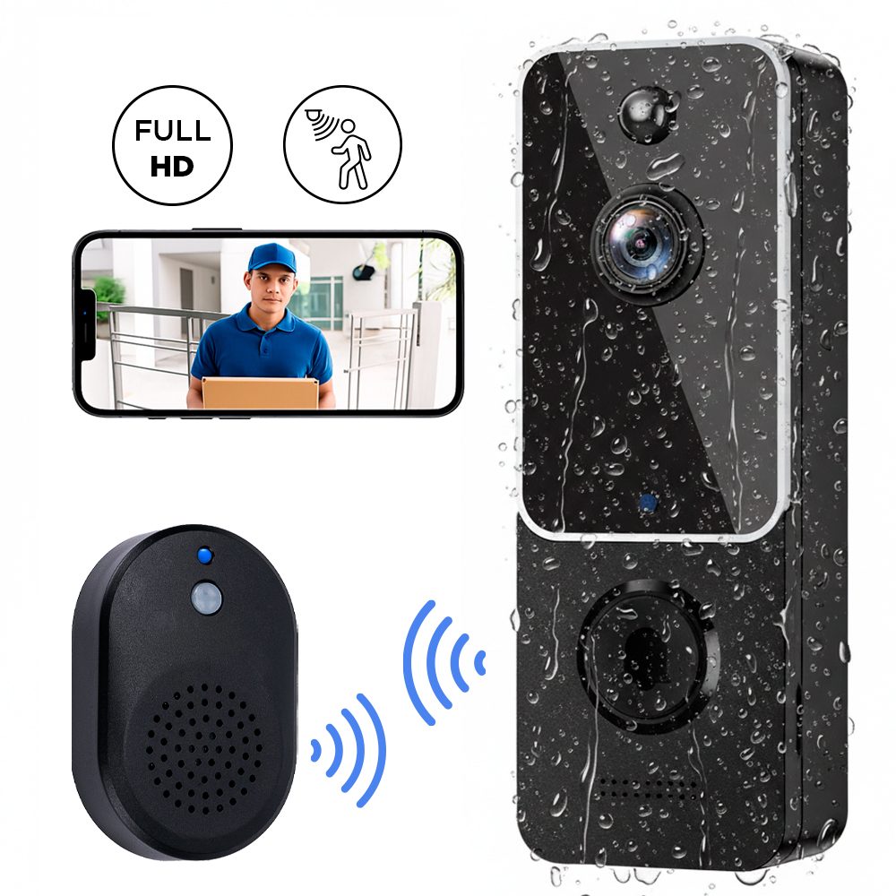 Cámara y timbre Gadnic con audio bidireccional — Timbre Full HD resistente a la intemperie con receptor inalámbrico
