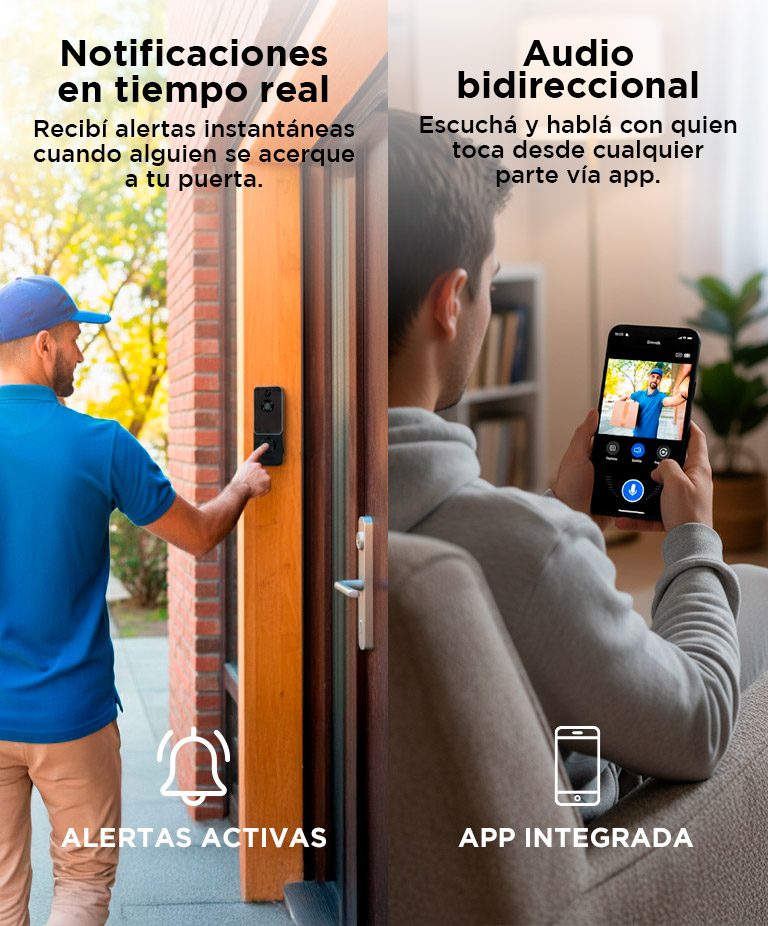 Cámara y timbre Gadnic con audio bidireccional — Notificaciones en tiempo real y audio bidireccional por app